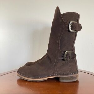 Fly London 'Orton' dark brown Slouchy suede Moto boots | US 9